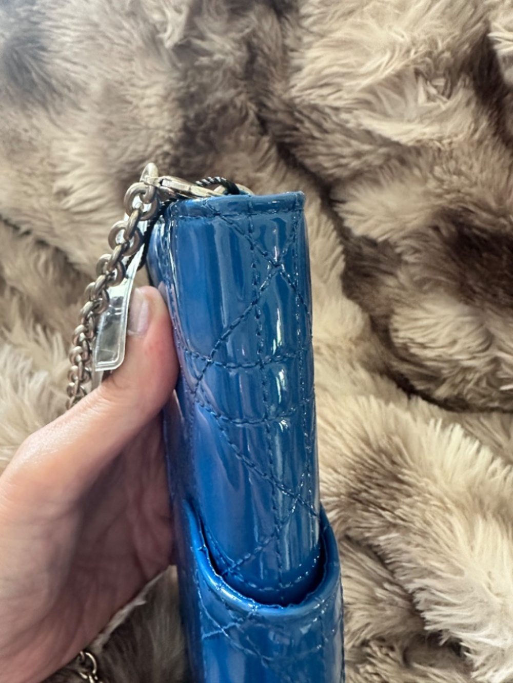 GORGEOUS Christian Dior Blue Patent Leather Wallet On Chain - Comes w/ COA - Picture 4 of 7